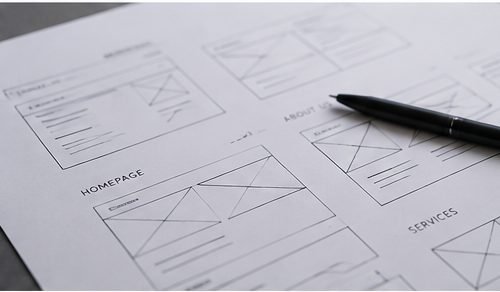 Website wireframe being sketched by hand