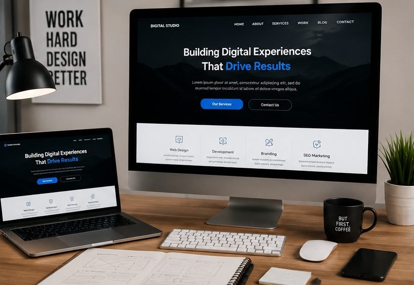 Modern website displayed across desktop and laptop screens